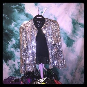 Blogger fv sequin INC silver black glitter jacket